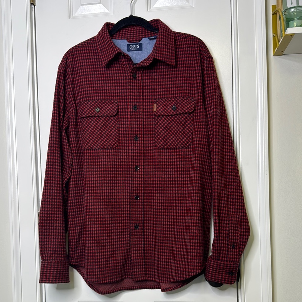 Chaps Red and Black Casual Button Down Shirt with Geometric Pattern
